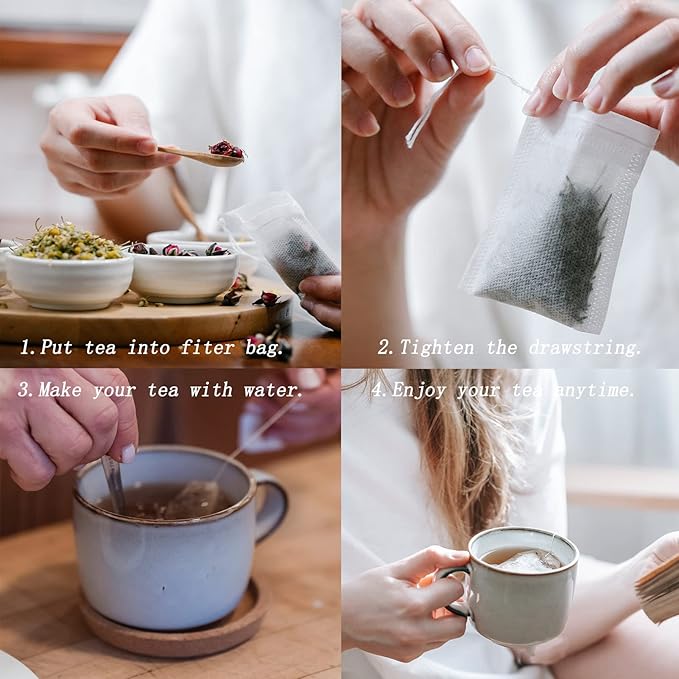 400pcs Tea Bags for Loose Leaf Tea Empty Tea Bags Loose Leaf, Disposable Round Natural Tea Filter Bags, Paper Drawstring Tea Bags Unbleached Tea Coffee Bags, Bath Spice Herbs Brewing Soup Bags