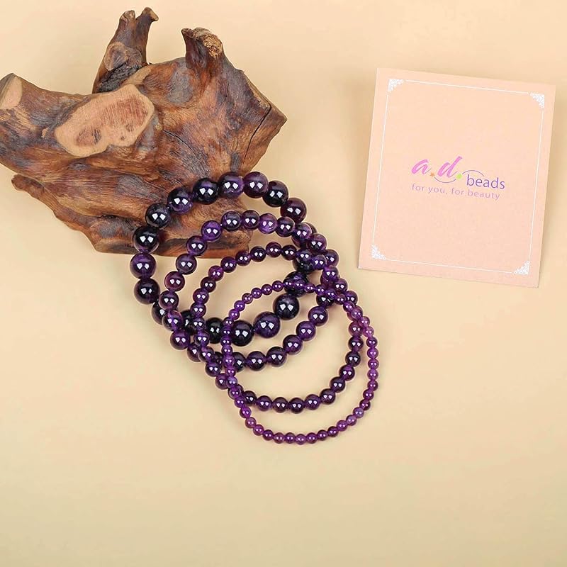 AD Beads Handmade Gemstone Stretch Elastic Bracelet Crystal Healing Reiki Nature's Beauty and Spiritual Essence Unisex (4mm, Amethyst (Love Guardian))