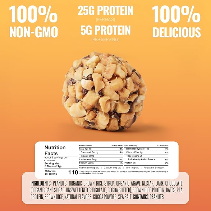 The GFB Dark Chocolate Peanut Butter Protein Bites - Gluten Free Protein Balls - Non GMO, Soy Free, Vegan - Snack Size Plant Based Energy Balls, 4 oz (1 Count)