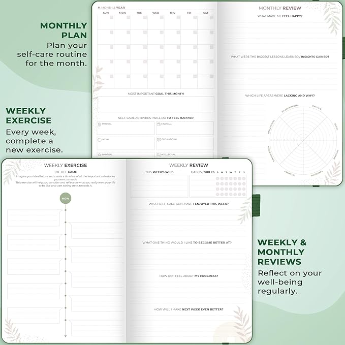 Clever Fox Self-Care Journal Premium – Daily Gratitude & Mental Health Notebook for Women – Reflection & Personal Development Journal (Forest Green)
