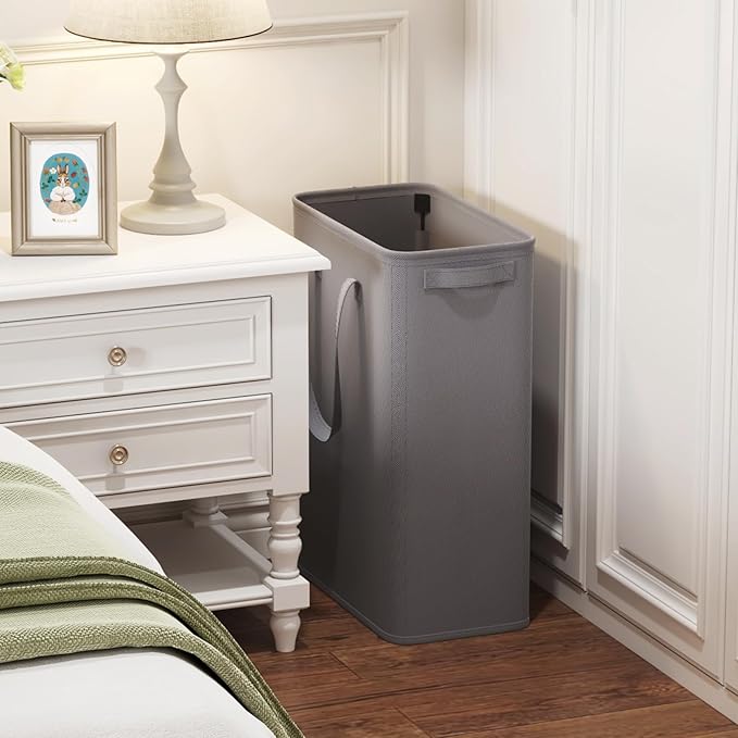 Lifewit 2 Pack Slim Laundry Hamper, Collapsible Narrow Laundry Basket, Small Tall Dirty Clothes Hampers with Handles for Bathroom Bedroom College Dorm, Grey, 50L