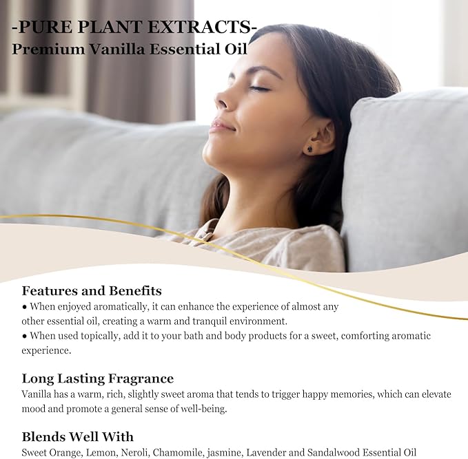 EUQEE Vanilla Essential Oil 118 ml Premium Vanilla Oil with Glass Dropper, Great for Diffusers, Aromatherapy, Candle Making, DIY Soap - 4Fl.Oz