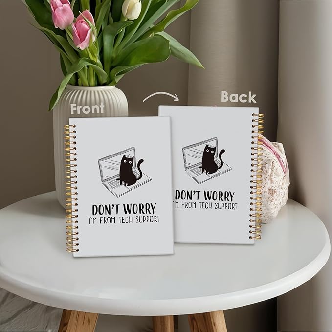 Funny Office Notebooks, Funny Cat Notebook Journal, Cat Office Supplies Notebooks for School, Gifts for Cat Lovers, Don't Worry I'm From Tech Support Hardcover Spiral Notebook 5.5x8.3