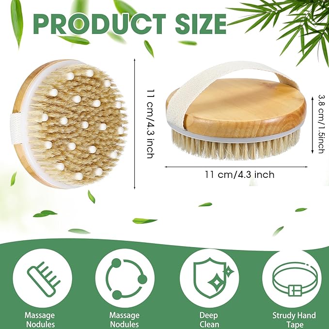 Gejoy 20 Pcs Dry Brushing Body Brush Exfoliating Brush with Massage Nodule Dry Skin Body Scrubber for Shower Bath Back Circulation Improvement Dead Skin Exfoliator (4.3 x 4.3 Inches,Wood Color)