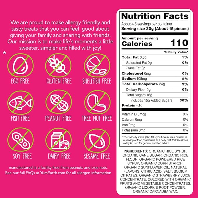 YumEarth Organic Gluten Free Strawberry Licorice Snack Packs - Allergy Friendly, Gluten Free, Non-GMO, Vegan, No Artificial Flavors or Dyes - 5 Ounce (Pack of 6)