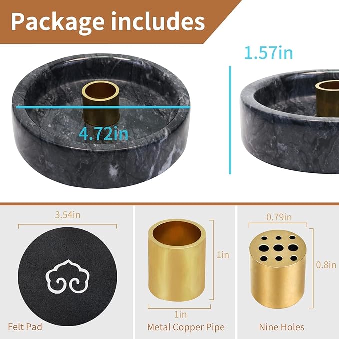Handmade Natural Marble Incense Holder for Sticks and Cones-with 9 Holes,Multi-Functional Incense Burner Holder for Incense Sticks and Cones,Perfect Home Decor(Black Marble, 4.7inch
