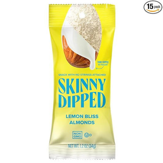 SkinnyDipped Lemon Bliss Almonds, Chocolate Covered Almonds, Low Sugar, Gluten Free, Healthy Snack, 1.2 Ounce Bags (Pack of 15)