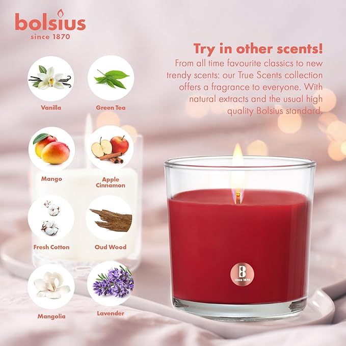 Bolsius Pomegranate Scented Candle - Long-Lasting, 43+ Hours Burn - Natural, Clean-Burning, Large 8oz Jar