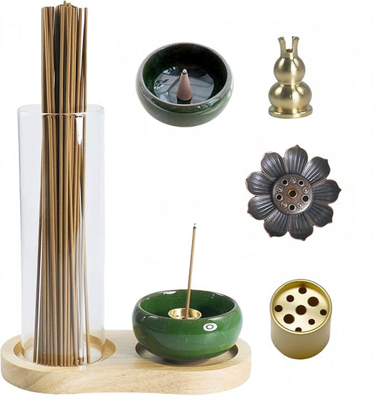 Incense Holder, 2-1Design, for Incense-Sticks,Cones,Ceramic Burner Bowl,for Zen Meditation,Yoga Desktop Decor,with Lotus Stand,Office,Home,Feng Shui & Spiritual Gifts(Natural)