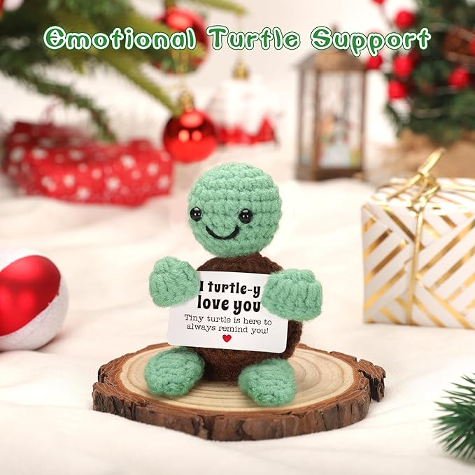 Funny Turtle Crochet Gifts for Her Him, I Love You for Wife Husband, Small Gifts for Girlfriend Boyfriend, Cute Anniversary Birthday, Emotional Positive Crochet Turtle