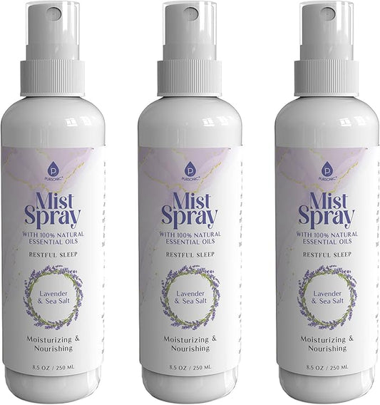 Lavender & Sea Salt Mist Body Spray – Multi-Use Aromatherapy with Essential Oils for Skin, Pillow Spray for Sleeping, Linen & Room Freshener, Hydrating Body Mist, 8.5 oz (Pack of 3)