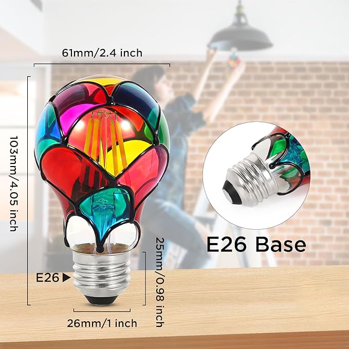 Dimmable Stained Glass LED Light Bulb,3.5W E26 Base A19/A60 Festive Atmosphere Color Bulb for Home Light,Party,Festive Decoration,2 Pack