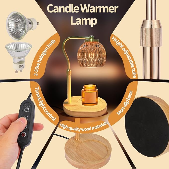 Candle Warmer Lamp Dimmable Wax Melt Warming Lamp with Timer Scented Wax Candle in Jar During Bathing & Yoga & Meditation with 2 Bulbs Home Decor Gift for Female (Diamond Ball)