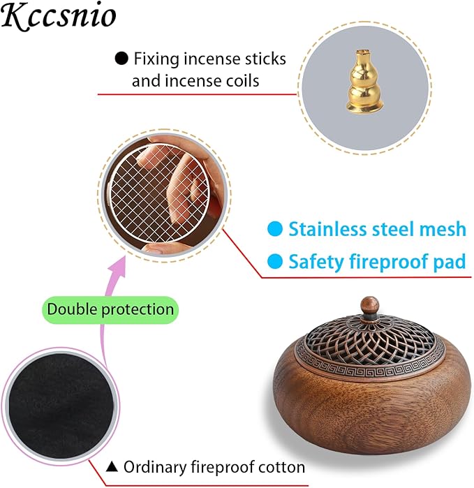 Acacia Wood Incense Burner for Cones & Coils, with Sticks Holder - 3-in-1, Zen Meditation Yoga Home Room Decor