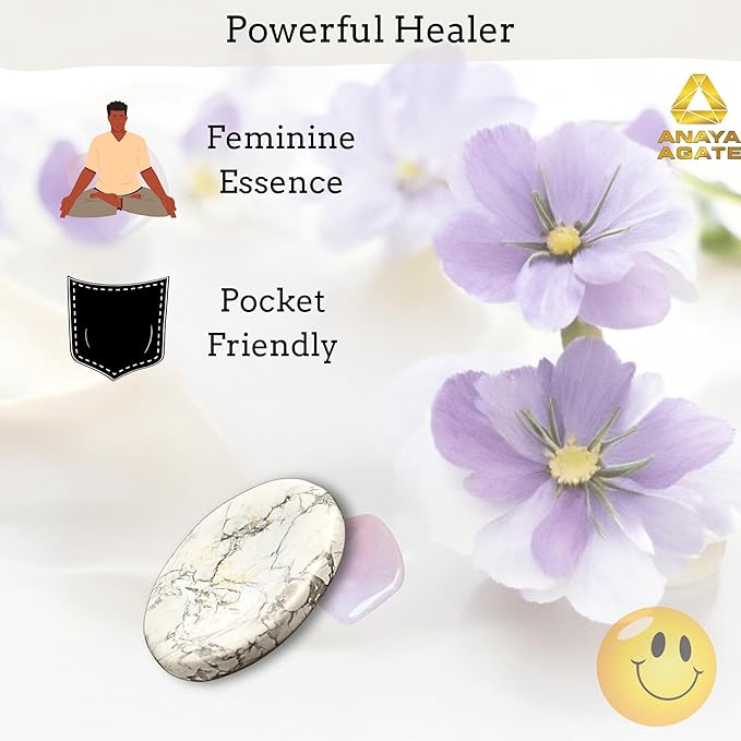 Howlite Worry Stone – Crystal Thumb Worry Stones for Anguish, Stress – Relaxing and Soothing Balance Stones for Meditation, Stress Relief – Healing Stones and Crystals for Men and Women