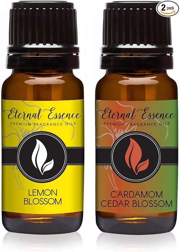 Eternal Essence Oils 2 Pack 10ml Premium Fragrance Oil - Cardamom Cedar Blossom & Lemon Blossom - for Candle, Soap Making, Aromatherapy, Diffusers, Home Care, & Humidifiers