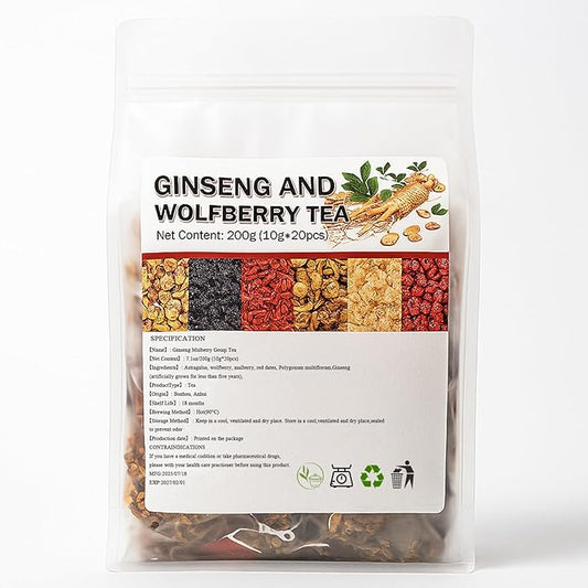 Kidney Tea - Ginseng and Wolfberry Tea, Ginseng Mulberry Gouqi Teabags, Natural Organic Kidney Cleanse Detox for Women & Men, 6 Precious Ingredients Formula (1)