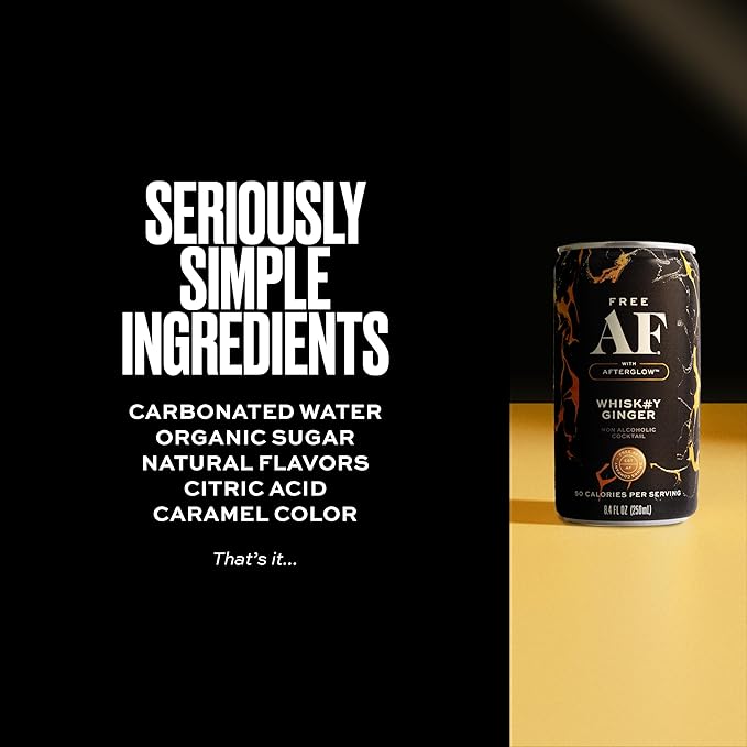 AF Drinks Non-Alcoholic Whiskey Ginger | Alcohol Alternative Sparkling Cocktails with AFTERGLOW Botanical Warmth | Gluten-Free, Low-Calorie | 8.4 oz Cans (12-Pack)