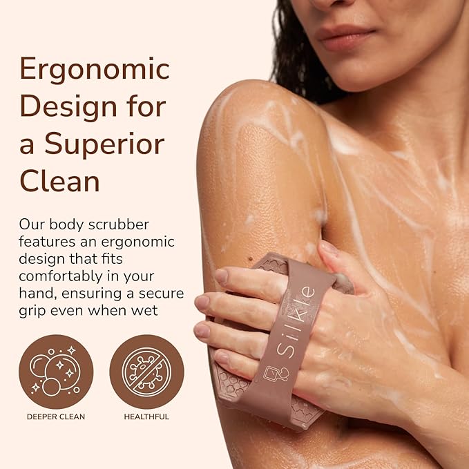 Silicone Body Scrubber - Exfoliating Bath Brush and Skin Cleanser - Shower Sponge for Gentle Body Scrub and Wash - Silicone Scrubbing Care Tool for a Refreshed and Renewed You - Brown