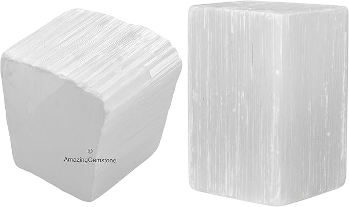 Amazing Gemstone 2 Pieces Selenite Raw Crystals and Healing Stones, Natural Rocks for Tumbling and DIY Raw Stones and Crystals