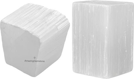 Amazing Gemstone 2 Pieces Selenite Raw Crystals and Healing Stones, Natural Rocks for Tumbling and DIY Raw Stones and Crystals