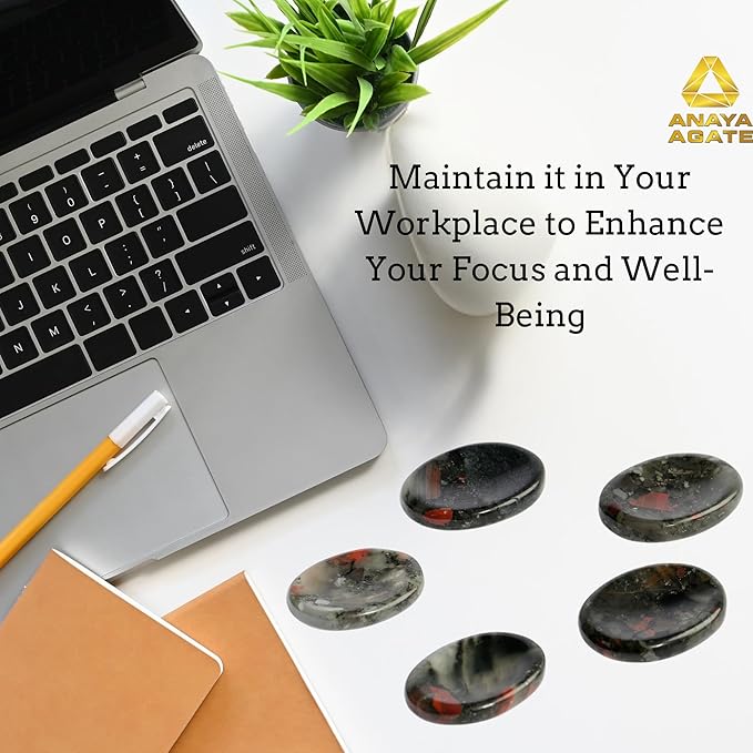 African Bloodstone Worry Stones – Crystal Thumb Worry Stone for Anguish, Stress – Relaxing and Soothing Balance Stones for Meditation – Healing Stones and Crystals for Men and Women