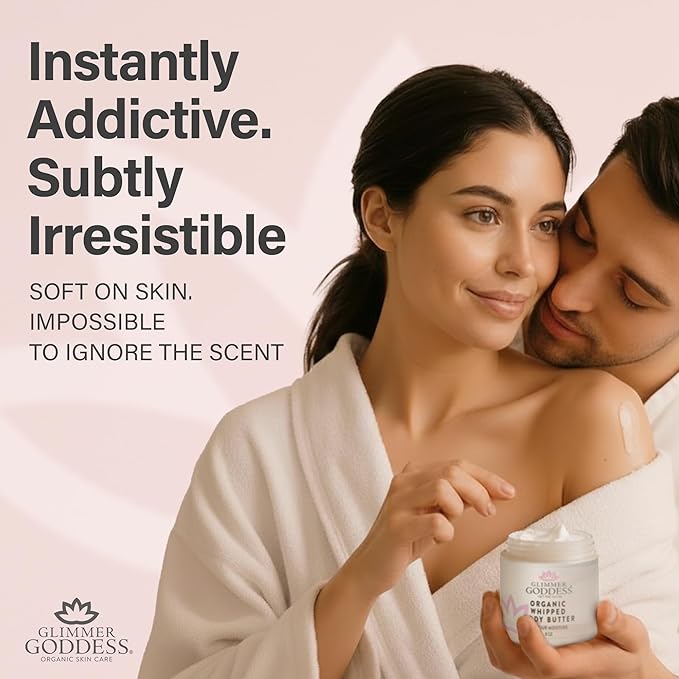 Glimmer Goddess Organic Whipped Body Butter for Women - Moisturizer Cream with Shea & Cocoa Butter, Almonds & Coconut Oil - Honeysuckle, 8oz