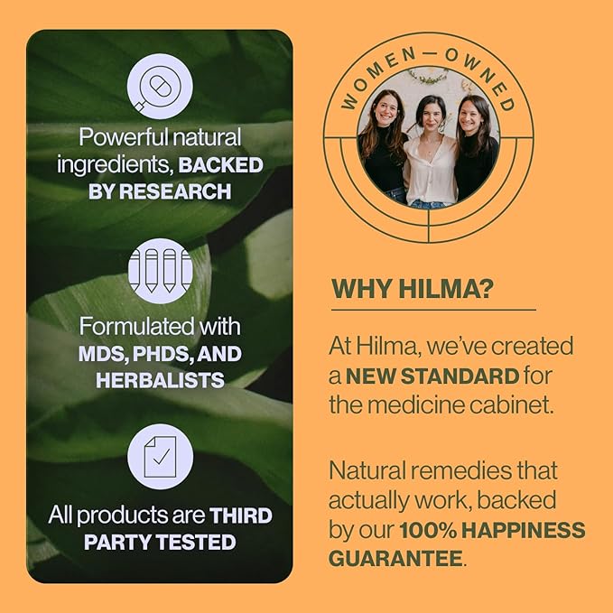 Hilma Heartburn & Indigestion Relief, Natural Antacid for Occasional Acid Reflux & Heartburn, Ginger, Chamomile, Marshmallow Root and More, Doctor-Formulated and Clinically-Studied, 50 Vegan Capsules