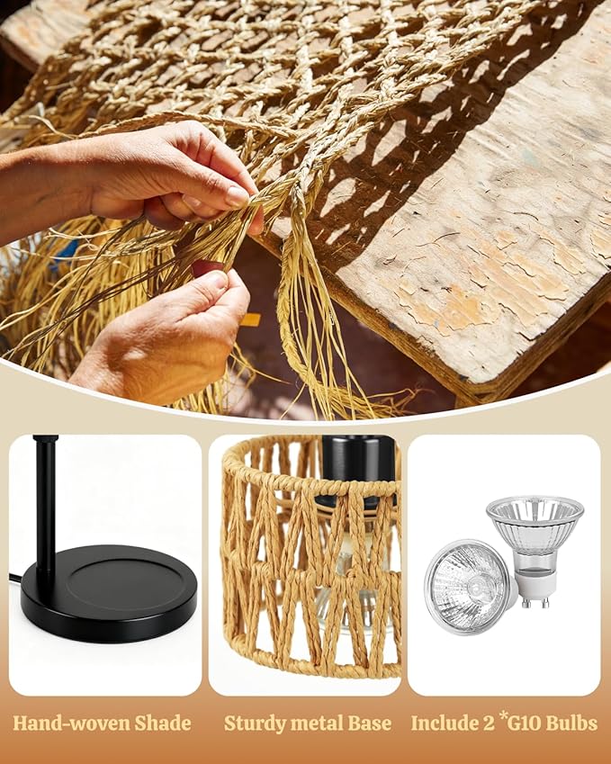 Candle Warmer Lamp, Timer Dimmable Wax Warmer, Adjustable Height and Brightness Candle Melt Lamp, Boho Rattan Lampshade and 2 Bulbs, Suitable for Home Decor, Birthday Gifts for Women Mom (Black)