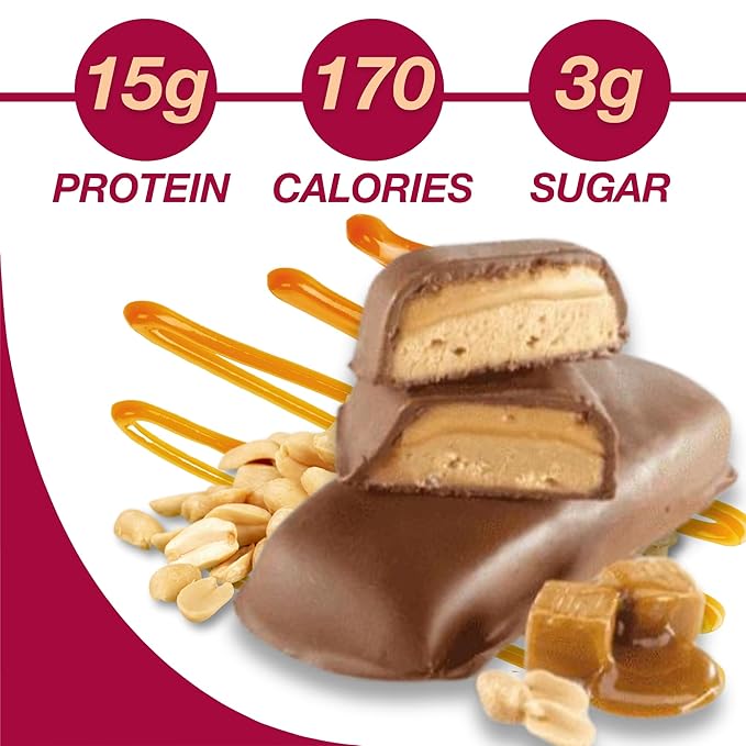 ProtiDIET Caramel Layer and Peanut Delight Protein Bars - 15g Protein - Delicious Gluten Free Bars and Great Snacks for Adults with Collagen - 7 High Protein Bars Per Box