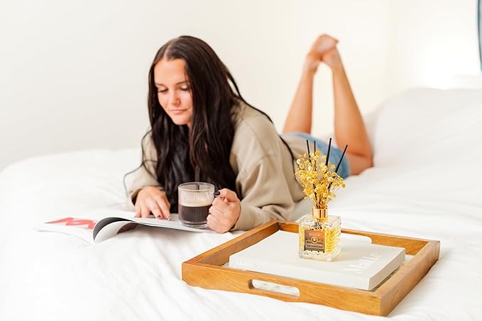 Reed Diffuser Set - Sandalwood Orange Oil, Oil Diffuser Sticks, Bathroom Diffuser, Bathroom Decor, 200ml with Preserved Flowers - PEANÄK