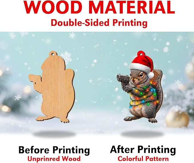 Funny Squirrel Christmas Ornament, Cute Holiday Tree Decoration with Santa Hat and Lights, Humorous Gift for Men & Women