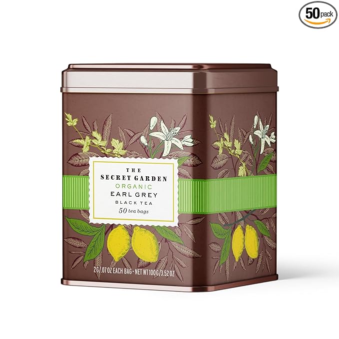 Life Plus Style Gourmet The Secret Garden Organic Earl Grey Black Tea Caffeinated 50 Premium Tea Bags Natural Bergamot Citrus for Antioxidants Support Heart Health Non GMO Gluten Free Eco-Friendly Energizing Hot or Iced Tea