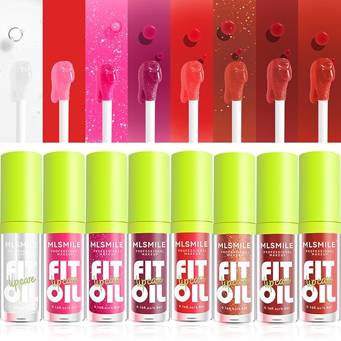 4 Colors Lip Oil Lip Glaze Set, Tinted Gloss Lip Gloss Oil, Plumping Moisturizing and Nourishing Lips, Long Lasting Fresh and Smooth Lip Care Set - A#