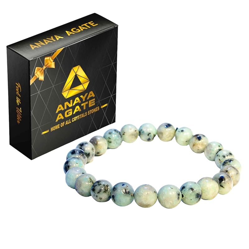 Kiwi Jasper Bracelet, Natural Healing Crystal Bracelet for Women and Men, 8mm Round Beaded Bracelet for Spiritual, Protection, Positive Energy, Elastic Adjustable Size Gemstone Bead Bracelet