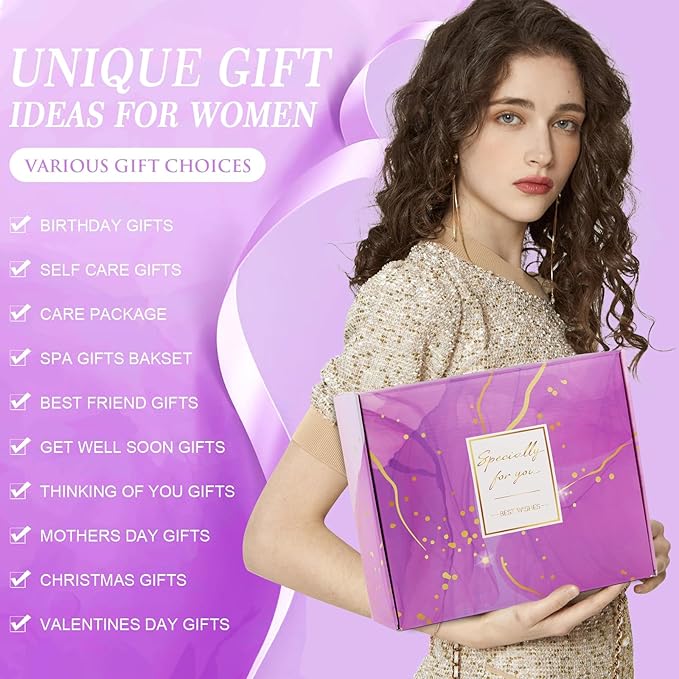 Birthday Gifts for Women Self Care Gifts Get Well Soon Gifts, Rose Relaxing Spa Gifts Basket Care Package, Luxury Flannel Blanket, Thanksgiving Christmas Gifts for Mom Her Grandma Friend Sister Wife