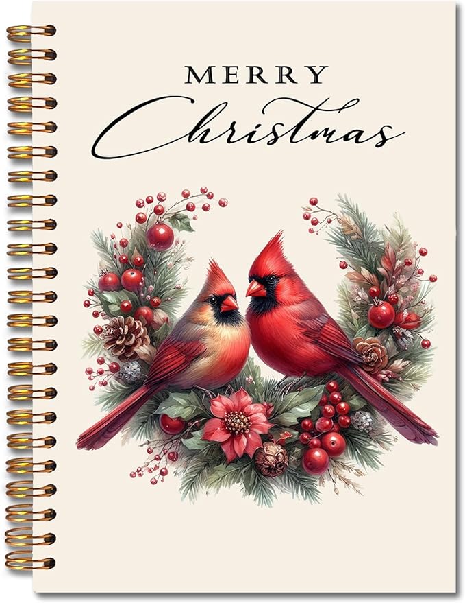 Exqcom Christmas Red Cardinal Spiral Notebook Gifts, Winter Red Holly Berries Botanical Bird Holiday Journal for Women, Merry Christmas Hardcover Notebook Journal Office School Supplies, 5.5x8.3 Inch