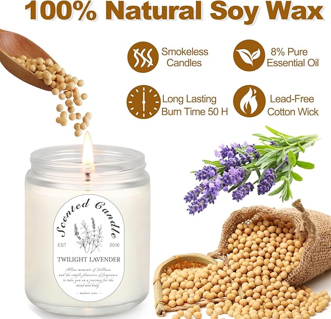 4 Pack Candles for Home Scented, Lavender Candles, 28 oz 200 Hour Long Lasting Aromatherapy Candle Set, Candle Gift Set for Women, Perfect for Birthday Gifts