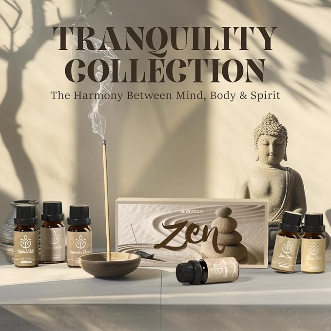 ARVIDSSON Zen Essential Oils Set, Nautal Tranquil Essential Oil for Diffusers for Home - Zen Garden, Lavender Dream, Serene Spa, Citrus Mint, Tranquil Wood, Herbal Chill, Gift for Women