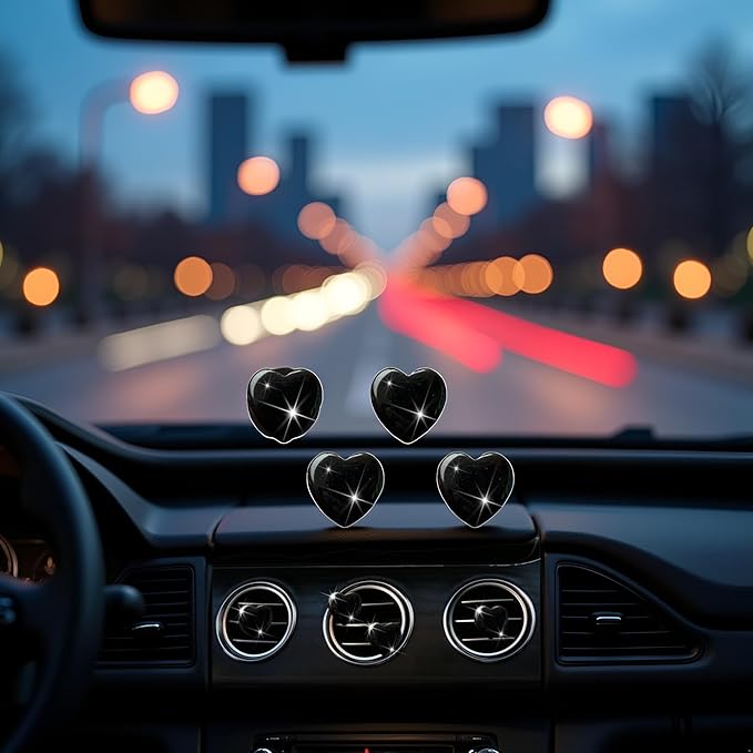 4 Pcs Heart Air Vent Clips, Cute Heart Car Air Fresheners Vents Clips Funny Cars Diffuser Vent Clips Cars Interior Decor Charm Cute Car Accessories,Decoration for Women (Black)