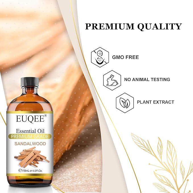 EUQEE Sandalwood Essential Oil(4 oz/118 ml) Sandalwood Oil Oil with Glass Dropper, Great for Diffusers, Soap & Candle Making