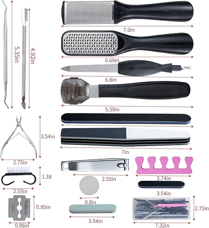 31Pcs Foot & Hand File Pedicure Tools Kit for Dead Skin Remove, Nail Maintain with Cleaning Storage Box for Men Women Salon or Home Best Gift