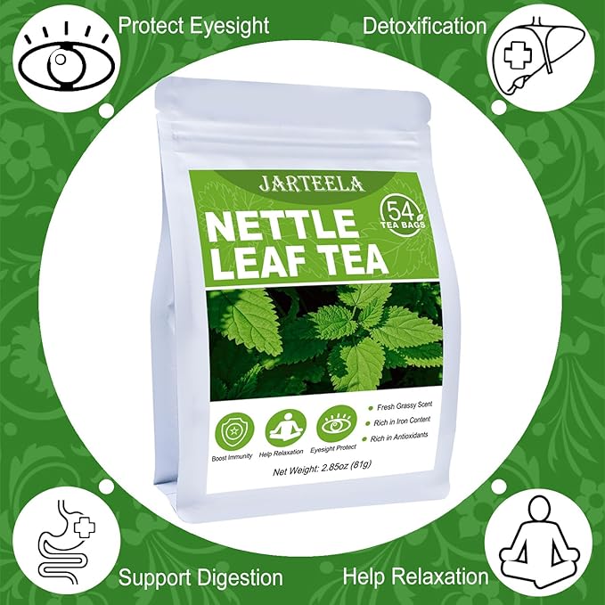 Jarteela - Nettle Leaf Tea Bag, 1.5g x 54 Count - Premium Stinging Nettle Tea - Natural Herbal Tea Bags - Non-GMO - Caffeine-free Tea - Support Digestion & Eye Health