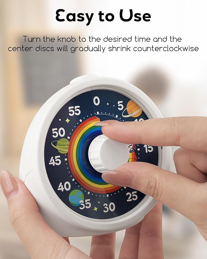 BellMan Visual Timer with Pause Button, 60 Minute Countdown Rainbow Timer for Kids and Adults with Silent Operation, Study and Meetings Time Management Tool, Design for Home, Office and Gift, White