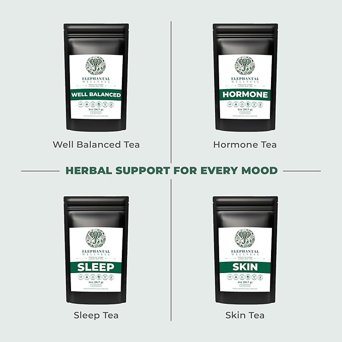 Elephantal Wellness Premium Menopause Herbal Tea | Hormonal Balance & Hot Flash Support with Chaste Berry, Red Clover, Black Cohosh & Valerian | Handmade, Caffeine-Free, Non-GMO Loose Leaf Blend | 2oz, 20 Servings