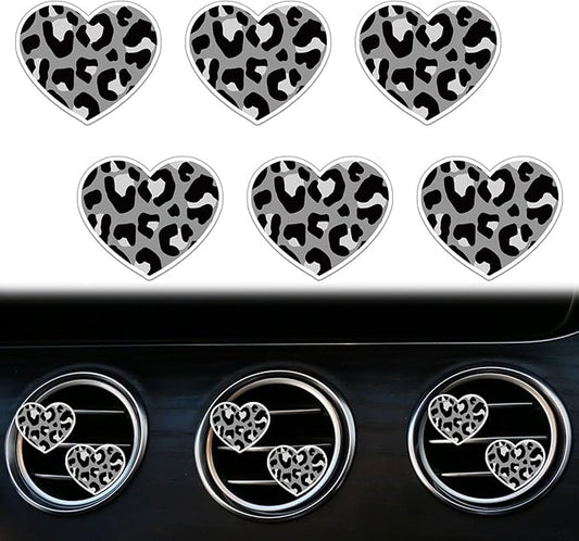 6 Pcs Heart Air Vent Clips, Cute Heart Cars Air Fresheners Vents Clips Funny Cars Diffuser Vent Clips Car Interior Decor Charm Cute Car Accessories Decoration for Women Automotive (Leopard Texture)