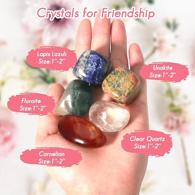 QianCannaor Crystals and Healing Stones Set for Friendship and Connection, Spiritual Crystals and Gift for Metaphysical, Witchcraft, Meditation, Manifestation, Zen, Reiki, Fengshui