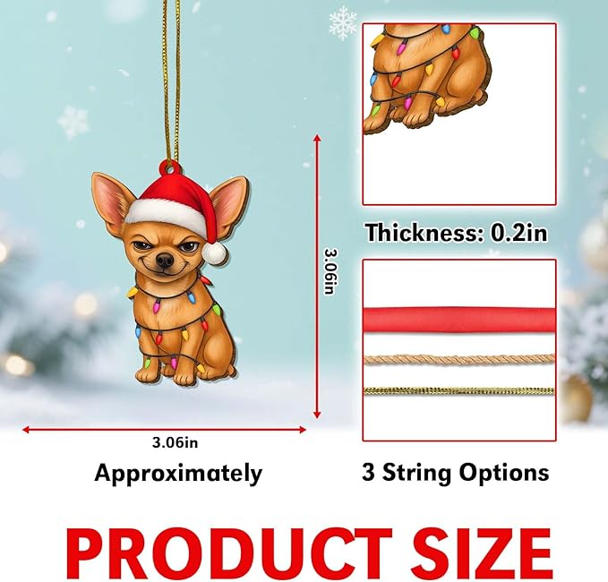 2 Side Printed Flat Christmas Wooden Ornaments, Animal Keepsake Hanging Tree Decoration, Santa Chihuahua Ornament