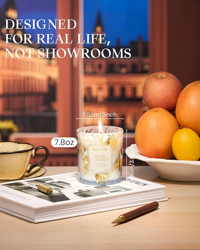 M&SENSE Coconut Candles, 8.1oz 42-Hour Long Burning Time Naturally Scented Candles,Vegan Soy, Relax Stress Relief Meditation Home Fragrance,Housewarming Gifts for Women & Men