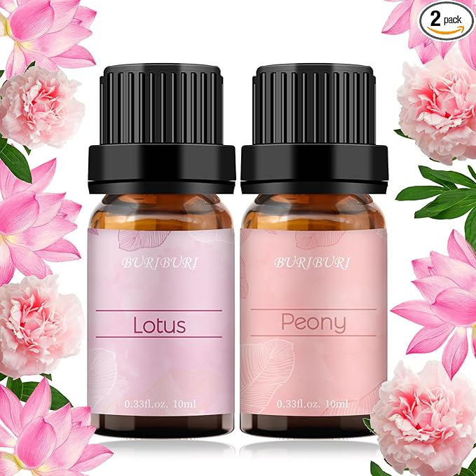 BURIBURI Lotus Essential Oil and Peony Essential Oils Gifts Set 2Pack, 100% Pure Natrual Flower Diffuser Oil for Massage, Soap Making, Skin Care, Soap/Candles Making